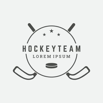 ice hockey sport badge template with hockey ball and stick.For club, tournament,emblem,championship and business.