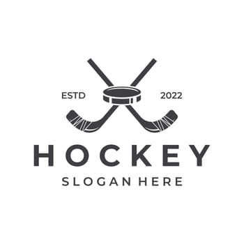 ice hockey sport badge template with hockey ball and stick.For club, tournament,emblem,championship and business.