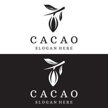 Chocolate cocoa pod plant logotype template design, cocoa bean, exotic organic plant isolated background.