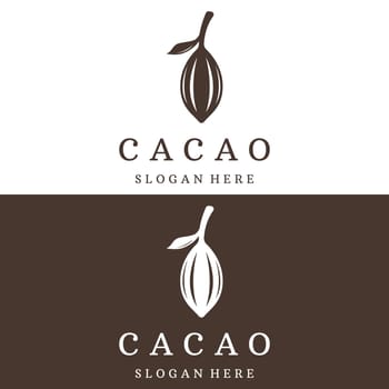 Chocolate cocoa pod plant logotype template design, cocoa bean, exotic organic plant isolated background.