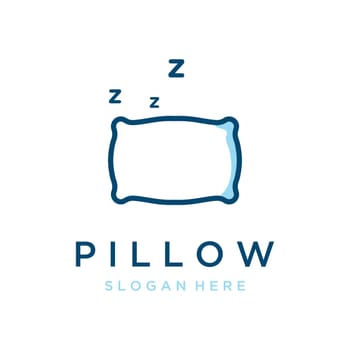 Bed and sleep logo template creative design, with pillow,zzz, clock, moon and stars.