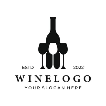 Wine logo template design with wine glasses and bottles.Logo for nightclub, bar and wine shop.