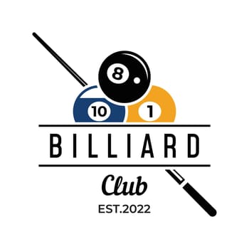 Billiard and cue stick creative logo template design. Logo of sport game billiard, club, tournament and championship.