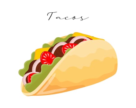 Tacos with beans and vegetables, Latin American cuisine. National cuisine of Mexico. Food illustration, vector