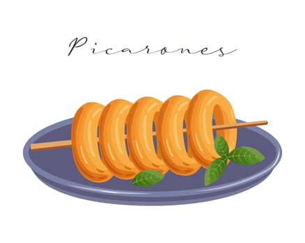 Picarones pumpkin donuts, dessert, latin american cuisine. National cuisine of Peru. Food illustration