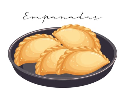 Fried meat pies, Empanadas, Latin American cuisine. National cuisine of Argentina. Food illustration, vector