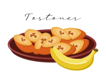 Fried bananas Tostones, Latin American cuisine. National cuisine of Mexico. Food illustration