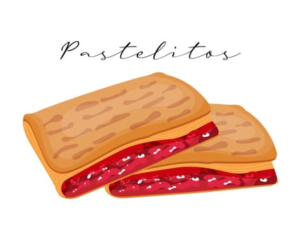 Puff pastries with sweet filling, Pastelitos, Latin American cuisine. National cuisine of Cuba. Food illustration, vector