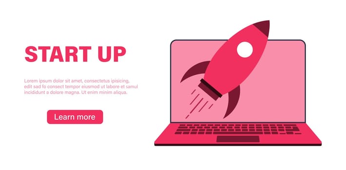 Business startup banner template with fly rocket