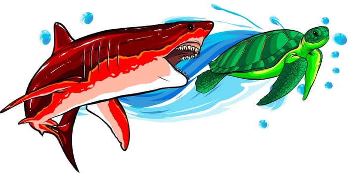 Creative Shark Attack - vector illustration on white background