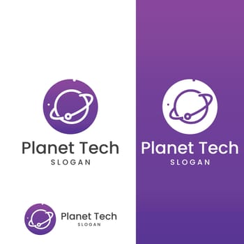 Modern digital tech world logo, global or tech planet, and digital tech protection. Logo with concept vector illustration template.