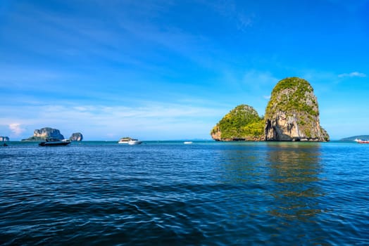 Huge cliff rock in azure water, Ko Rang Nok, Ao Phra Nang Beach, Ao Nang, Krabi, Thailand