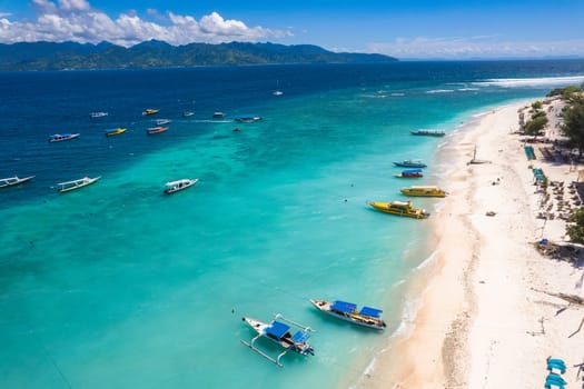 Aerial of Gili Trawangan beach in Lombok, Indonesia