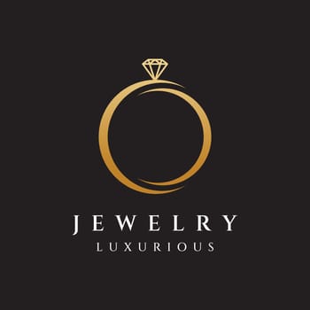 Jewelry ring abstract logo template design with luxury diamonds or gems.Isolated on black and white background.Logo can be for jewelry brands and signs.