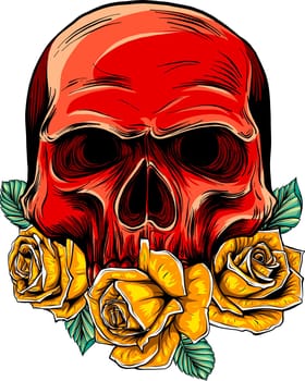 vector Skull with beautiful flower roses in vintage style isolated vector illustration