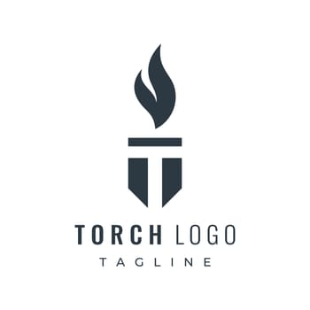 Minimalist liberty torch Logo template design. Torch with simple shape. Elegant letter T, fire and pillar.