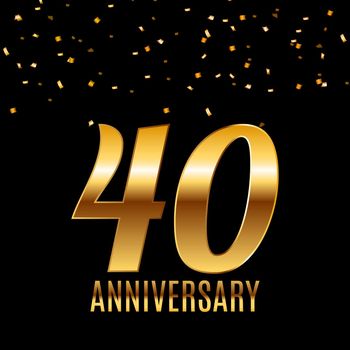 Celebrating 40 Anniversary emblem template design with gold numbers poster background. Vector Illustration