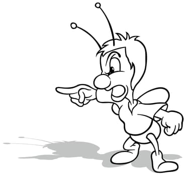 Drawing of a Standing Angry Beetle Pointing a Finger