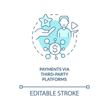 Payments via third party platforms turquoise concept icon