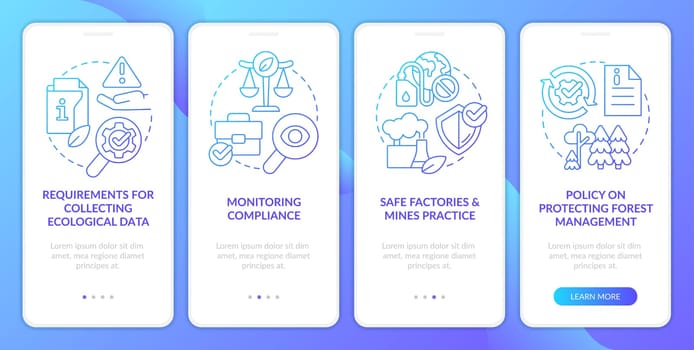Strict ecological democracy laws blue gradient onboarding mobile app screen