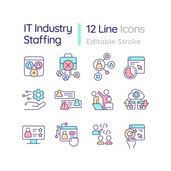 IT industry staffing RGB color icons set