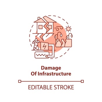 Damage of infrastructure red concept icon