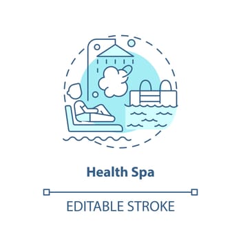 Health spa blue concept icon. Thermal hot tub. Usage of geothermal energy abstract idea thin line illustration. Isolated outline drawing. Editable stroke. Arial, Myriad Pro-Bold fonts used