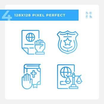 Low protecting human rights pixel perfect gradient linear vector icons set
