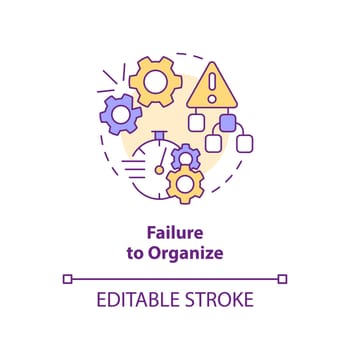 Failure to organize concept icon. SMED related pitfall. Inefficient process abstract idea thin line illustration. Isolated outline drawing. Editable stroke. Arial, Myriad Pro-Bold fonts used