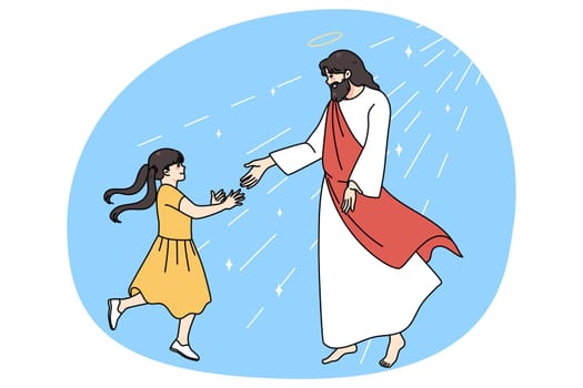 Loving Jesus meet smiling small girl child