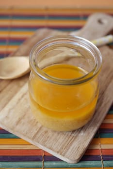 homemade ghee in container on a table ,