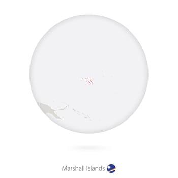 Map of Marshall Islands and national flag in a circle.