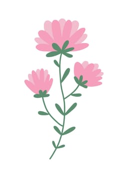 Single pink flower. Flat vector illustration isolated on white.