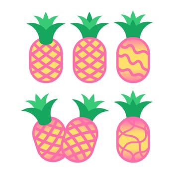 Set of pineapples. Exotic fruit in bright colors. Vector illustration.