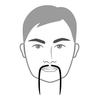 Fu Manchu mustache Beard style men face illustration Facial hair. Vector grey black portrait male Fashion template
