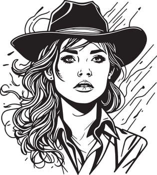 Gorgeous monochrome cowboy woman portrait great vector