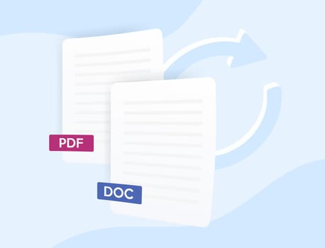 Convert PDF to doc vector illustration. File converter software tools concept. Making pdf documents conversion and editing simple.