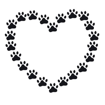 Heart from paws. Traces of dogs or cats. Vector silhouette of a heart. The concept of love for animals. Vector