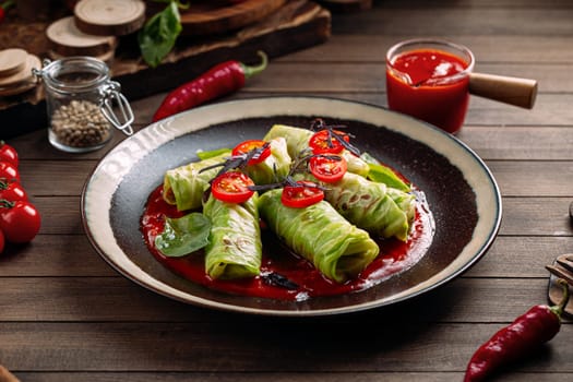 Russian cabbage rolls golubtsy with minced beef