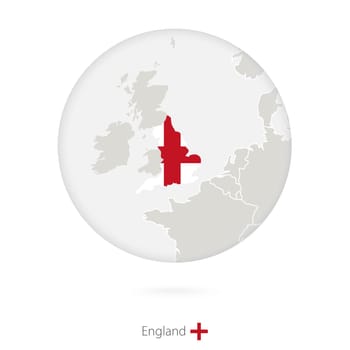 Map of England and national flag in a circle.