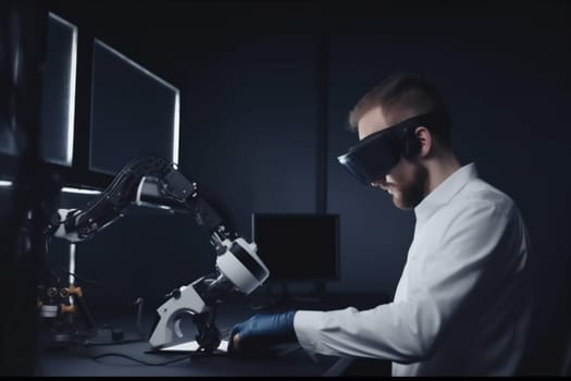 robot man innovation virtual future robotic technology working glasses three-dimensional 3d engineer. Generative AI.