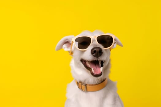 dog puppy funny isolated background portrait pet animal sunglasses cute smile. Generative AI.