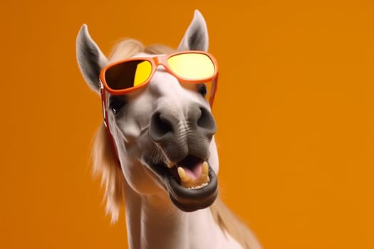 horse background fun colourful funny sunglasses goggles advert portrait animal smile. Generative AI.
