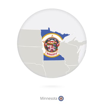 Map of Minnesota State and flag in a circle.