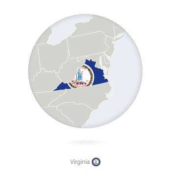 Map of Virginia State and flag in a circle.