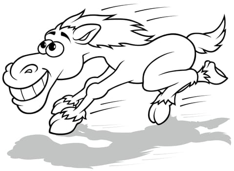 Drawing of a Funny Running Horse with Big Teeth