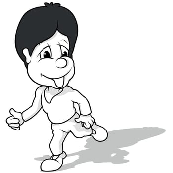 Drawing of a Running Boy with Dark Hair