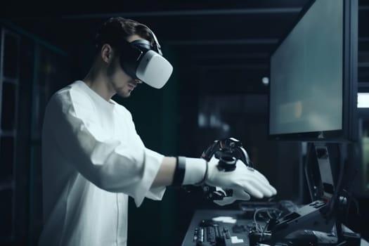 man glasses three-dimensional virtual startup robotic technology robot engineer innovation future 3d. Generative AI.