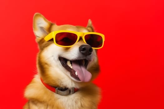 animal dog sunglasses funny smile purebred portrait isolated pet background cute. Generative AI.