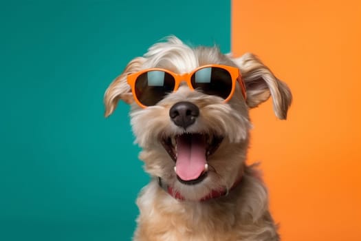 cute dog sunglasses pet smile purebred funny portrait background animal isolated. Generative AI.